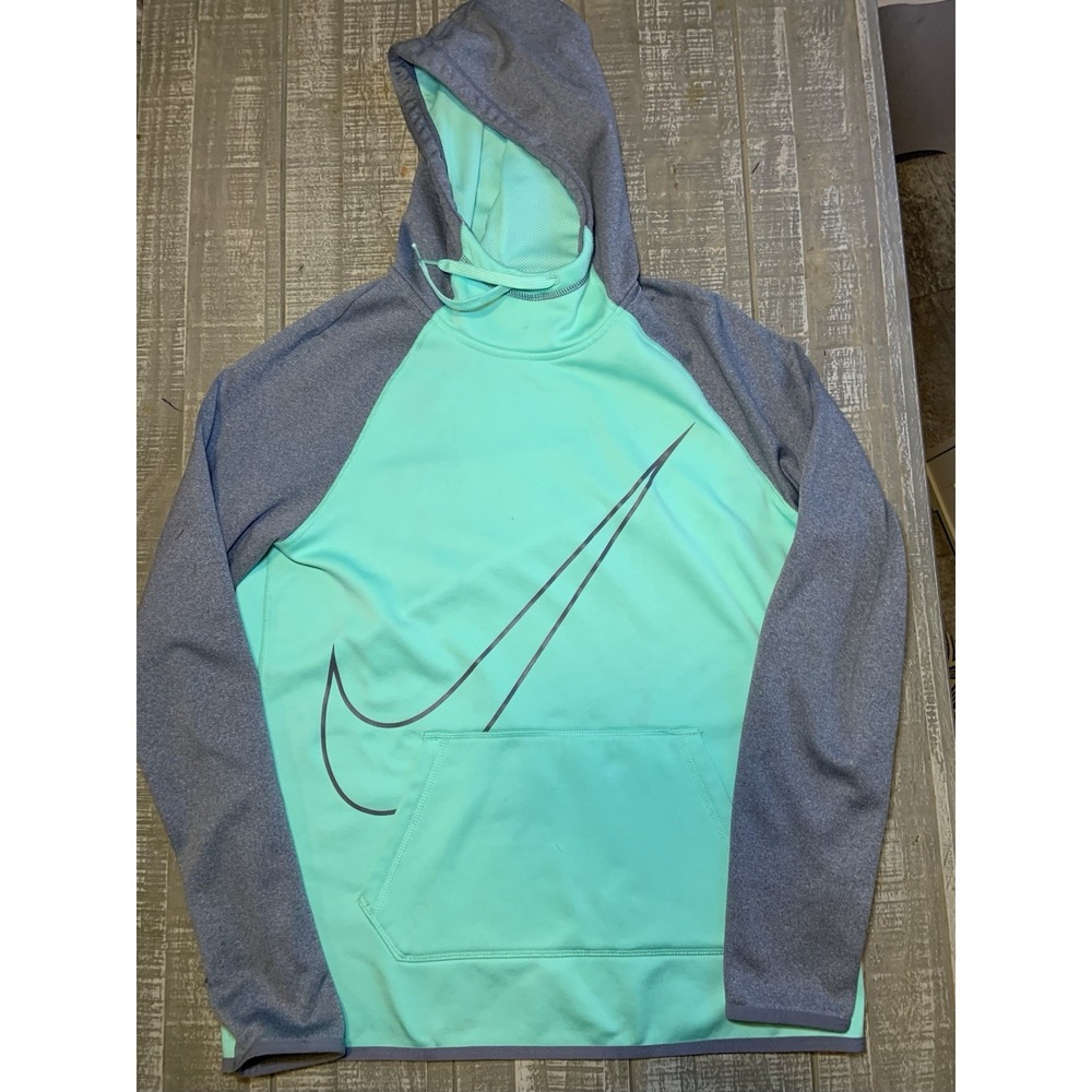 Nike Therma-Fit Fleece‎ Pullover Hoodie Turquoise Gray Medium Hooded Pockets
